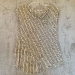 Chicos Travelers Tunic Top Slinky Drape Neck Sz‎ M Sleeveless Casual Sage Beige